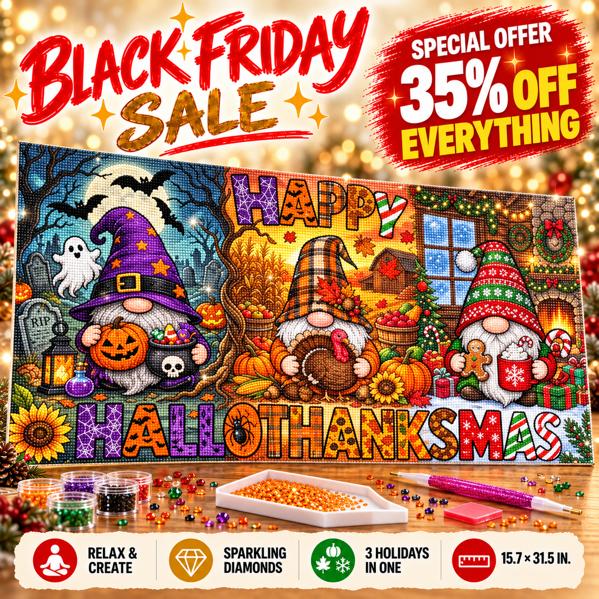 Hallothanksmas Gnome Diamond Painting Kit™